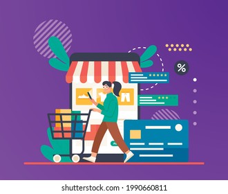 Online shopping and online store concept. Online shop and online order concept. Flat vector illustration design.