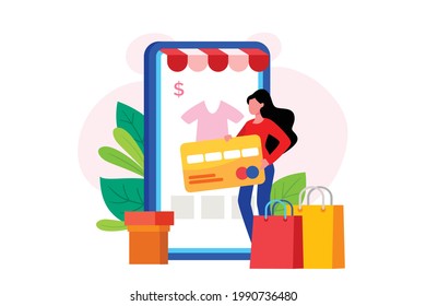 Online shopping and online store concept. Online shop and online order concept. Flat vector illustration design.