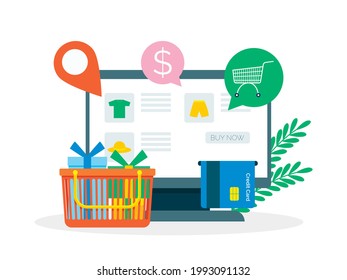 Online shopping and online store concept. Online shop and online order concept. Flat vector illustration design.