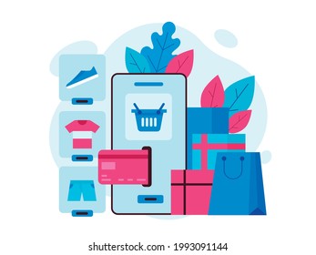 Online shopping and online store concept. Online shop and online order concept. Flat vector illustration design.