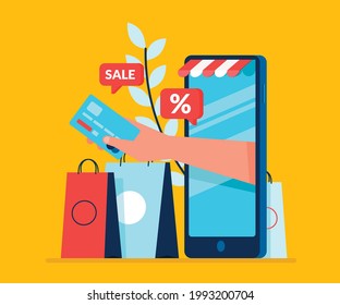 Online shopping and online store concept. Online shop and online order concept. Flat vector illustration design.