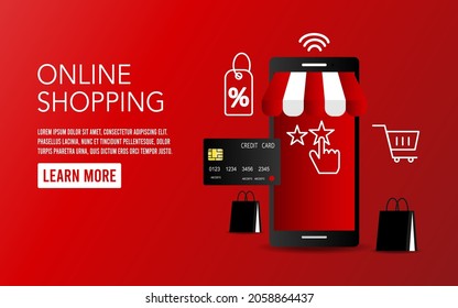 Online shopping store concept for website, mobile application, web banner, info graphics or discount coupons. Vector illustration eps10
