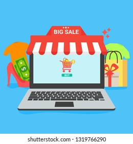 online shopping and store illustration for website