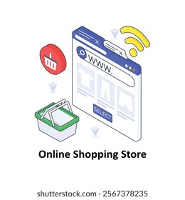 Online Shopping Store isometric Colored illustration. EPS File stock illustration