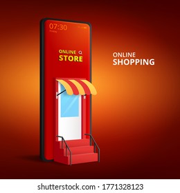 Online shopping store with mobile application.Digital marketing and sale banner background.