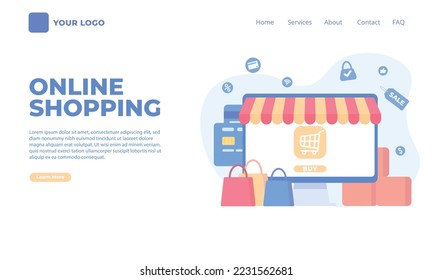 Online shopping store with mobile concept. Modern flat design concept of web page design for website and mobile website.