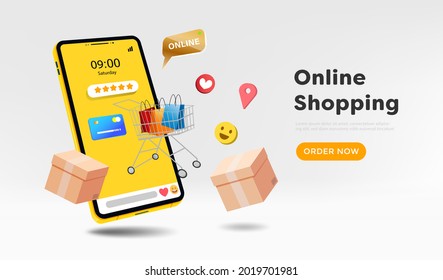Online shopping store on website and mobile phone design. Smart business marketing concept. Horizontal view. Vector Illustration - Shutterstock ID 2019701981