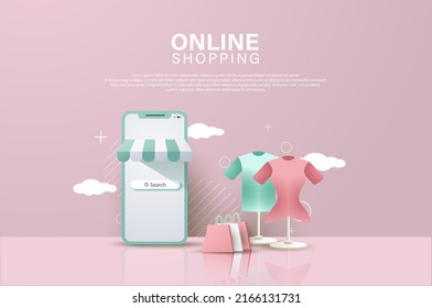 Online shopping store on website and mobile phone. Business marketing concept. 