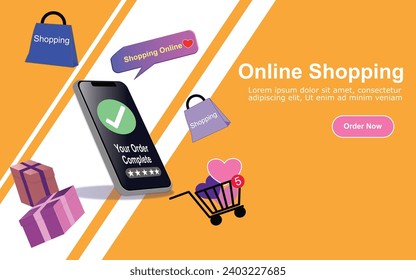 Online shopping store on website and mobile phone design. Smart business marketing concept. Ecommerce concept. Contactless payment and Pay with Mobile Banking Application.