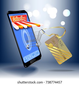 Online shopping in the online store on your smartphone. For your website design, poster.