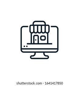 Online shopping, store, shop outline icons. Vector illustration. Editable stroke. Isolated icon suitable for web, infographics, interface and apps.
