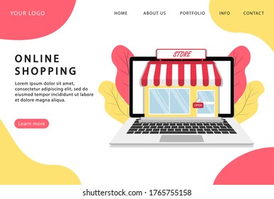 Online shopping. Online store. Stay home. Landing page. Modern web pages for web sites.