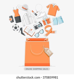 Online shopping stores line icons style. Vector illustration.