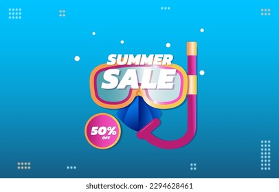 online shopping Summer sale banner up to 50 % off in Snorkel under sea design for banner social media website vector