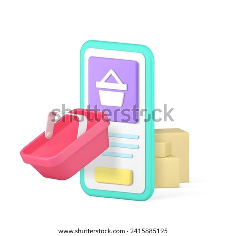 Online shopping supermarket marketplace delivery smartphone application 3d icon realistic vector illustration. Internet shop store mobile phone app order grocery purchase buying goods retail