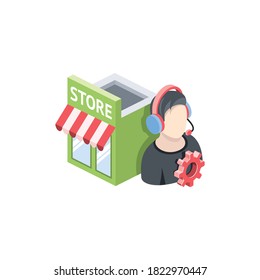 Online shopping support. Vector 3d isometric, color web icons set, new flat style. Creative illustration, idea for infographics.