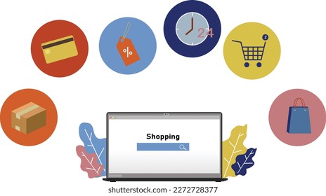 Online shopping, symbol. Mobile marketing, computer marketing and digital marketing. Vector 3D illustration