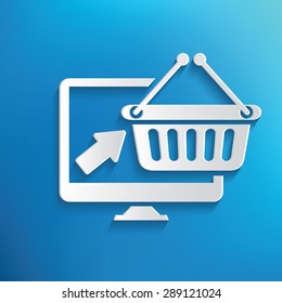 Online shopping symbol on blue background,clean vector