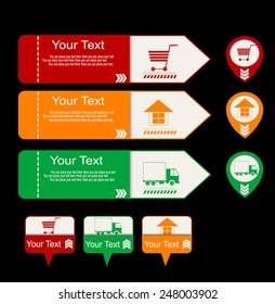 Online shopping symbols: buy, delivery and home symbols. two elliptic flat design labels with icons, business transportation concept, vector
