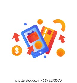 Online shopping symbols, credit card and smartphone, e-commerce concept vector Illustration on a white background