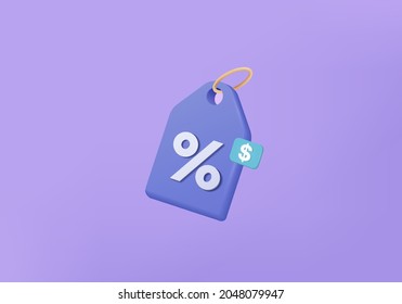 online shopping tag price 3d render vector, discount coupon of cash for future use. sales with an excellent offer 3d for shopping, Special offer promotion on 3d price tags on purple tag discount