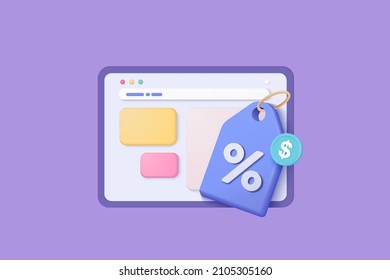 online shopping tag price 3d concept render vector, discount coupon of cash for future use. sales with excellent 3d concept for shopping online, Special offer promotion on 3d price tags online vector