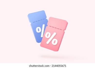 online shopping tag price 3d render vector, discount coupon of cash for future use. sales with an excellent offer 3d for shopping online, Special offer promotion on price tags on white background
