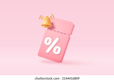 online shopping tag price 3d render vector, discount coupon of cash for future use. sales with an excellent offer 3d for shopping online. Special coupon offer promotion on price 3d tags