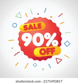 online shopping tag price 3d render vector, discount coupon of cash for future use. sales with an excellent offer 3d for shopping online, Special promotion on 3d price tags 90 % off ninety kids