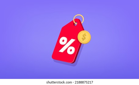 online shopping tag price 3d vector. Special offer promotion on 3d price tags on red tag discount