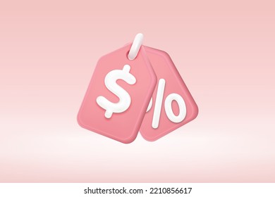 online shopping tag price 3d render vector, discount coupon of cash for future use. sales with an excellent offer 3d for shopping online, Special offer promotion on price tags on pastel background