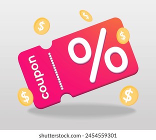 online shopping tag price 3d render vector, discount coupon of cash for future use. sales with an excellent offer 3d for shopping online, Special offer promotion on price tags on white background