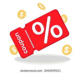 online shopping tag price 3d render vector, discount coupon of cash for future use. sales with an excellent offer 3d for shopping online, Special offer promotion on price tags on white background