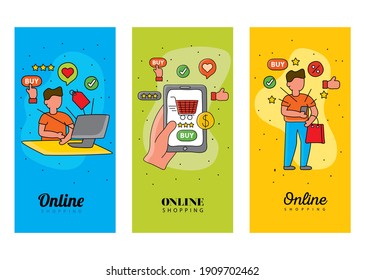 online shopping technology with user buyers vector illustration design