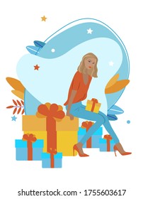 Online shopping. Technology. Woman  buying online. Sales in internet shop. Presents. Holiday. Presents. Holidays