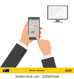 Online shopping for television. Australian dollar banknote. E-commerce platform concept vector illustration.