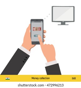 Online shopping for television. Indian Rupee banknote. E-commerce platform concept vector illustration.