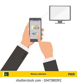 Online shopping for television. Pakistan rupee banknote. E-commerce platform concept vector illustration.

