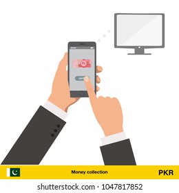 Online shopping for television. Pakistan rupee banknote. E-commerce platform concept vector illustration.