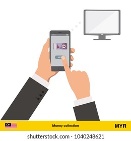 Online shopping for television.  Ringgit banknote. E-commerce platform concept vector illustration.