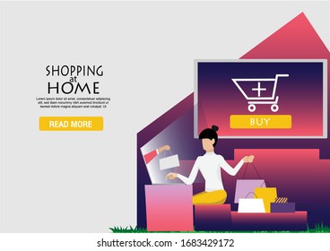 Online Shopping template. Modern flat design concept of web page design. Vector illustration. stay at home concept.
