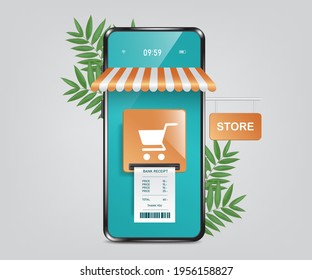 Online shopping template with smartphone application,vector business concept design,shopping online on application,smartphone store for online sale