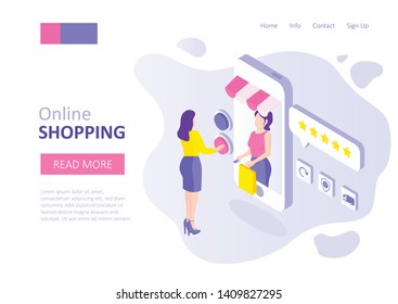 Online shopping template for websites. E commerce vector background.