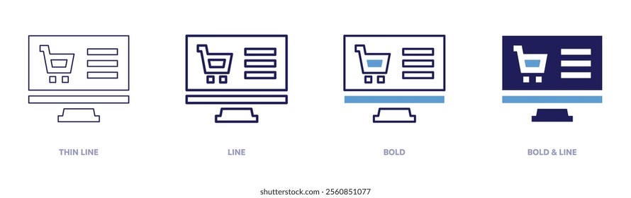 Online shopping terms icon in 4 different styles. Thin Line, Line, Bold, and Bold Line. Duotone style. Editable stroke.