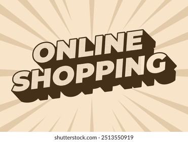 Compras en línea. Diseño de efecto de texto en estilo 3D con colores modernos