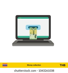Online shopping. Thai baht banknote. E-commerce platform concept vector illustration.