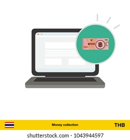 Online shopping. Thai baht banknote. E-commerce platform concept vector illustration.

