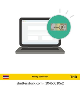 Online shopping. Thai baht banknote. E-commerce platform concept vector illustration.

