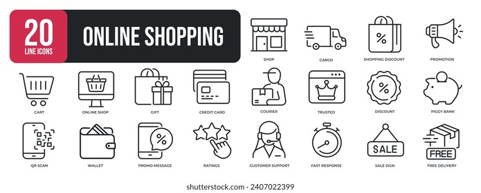 Online shopping thin line icons. For website marketing design, logo, app, template, ui, etc. Vector illustration.