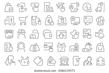 Online shopping thin line icons set. Online shopping training vector symbol and icons.